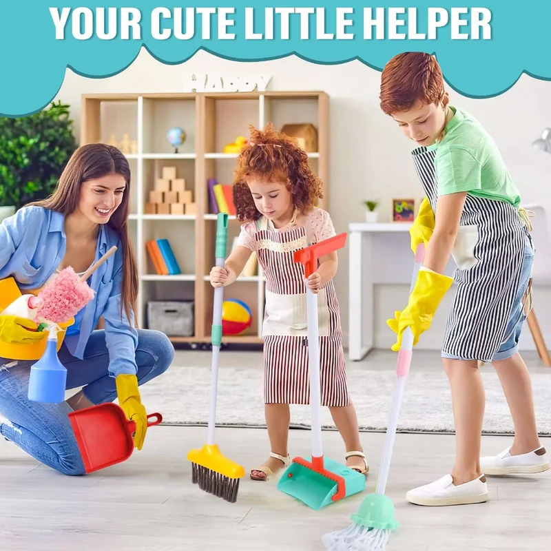 Kids Outdoor Broom - مجموعة تنظيف للأطفال مكونة من 16