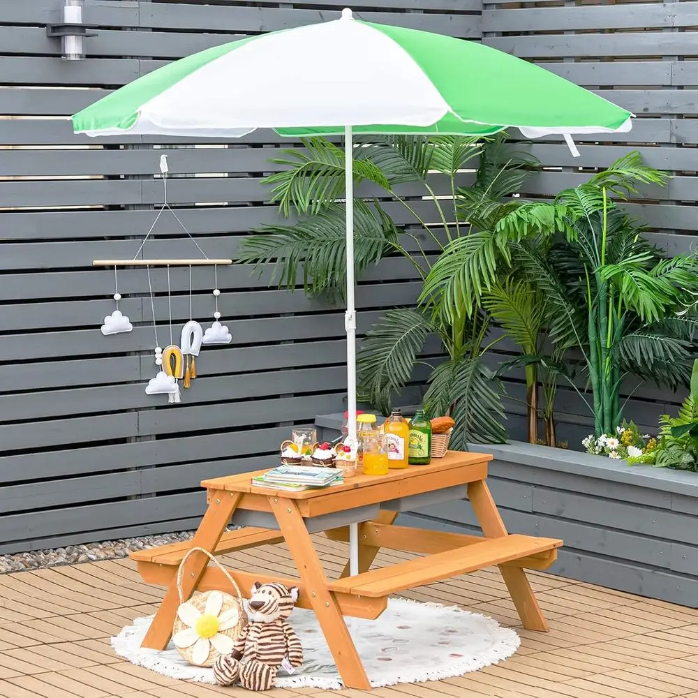 طاولة نزهة خشبية 4 في 1 للرمل  - مراجعة Kids Outdoor Furniture Set وسعره